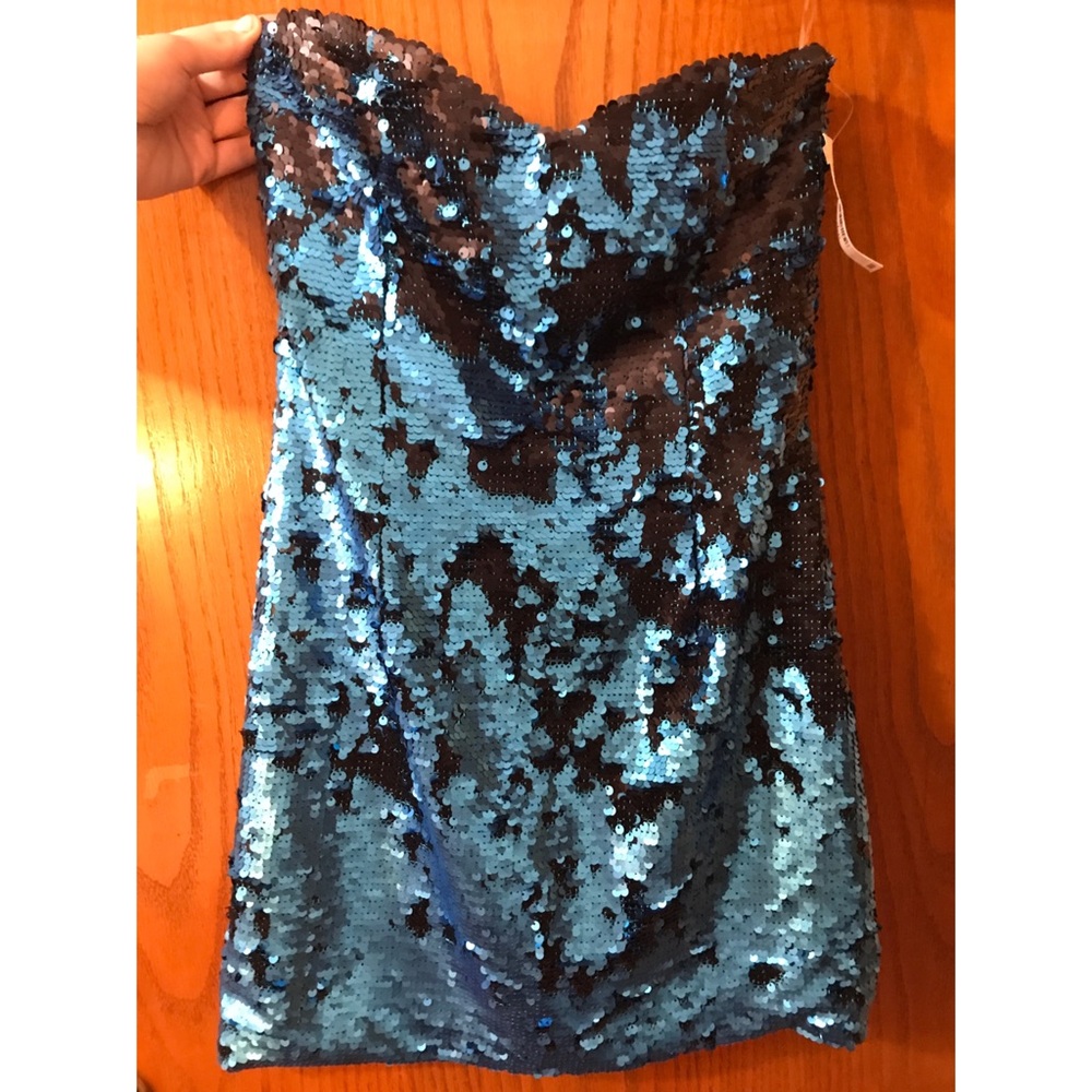 SPARKLY Teal Strapless Cocktail Dress